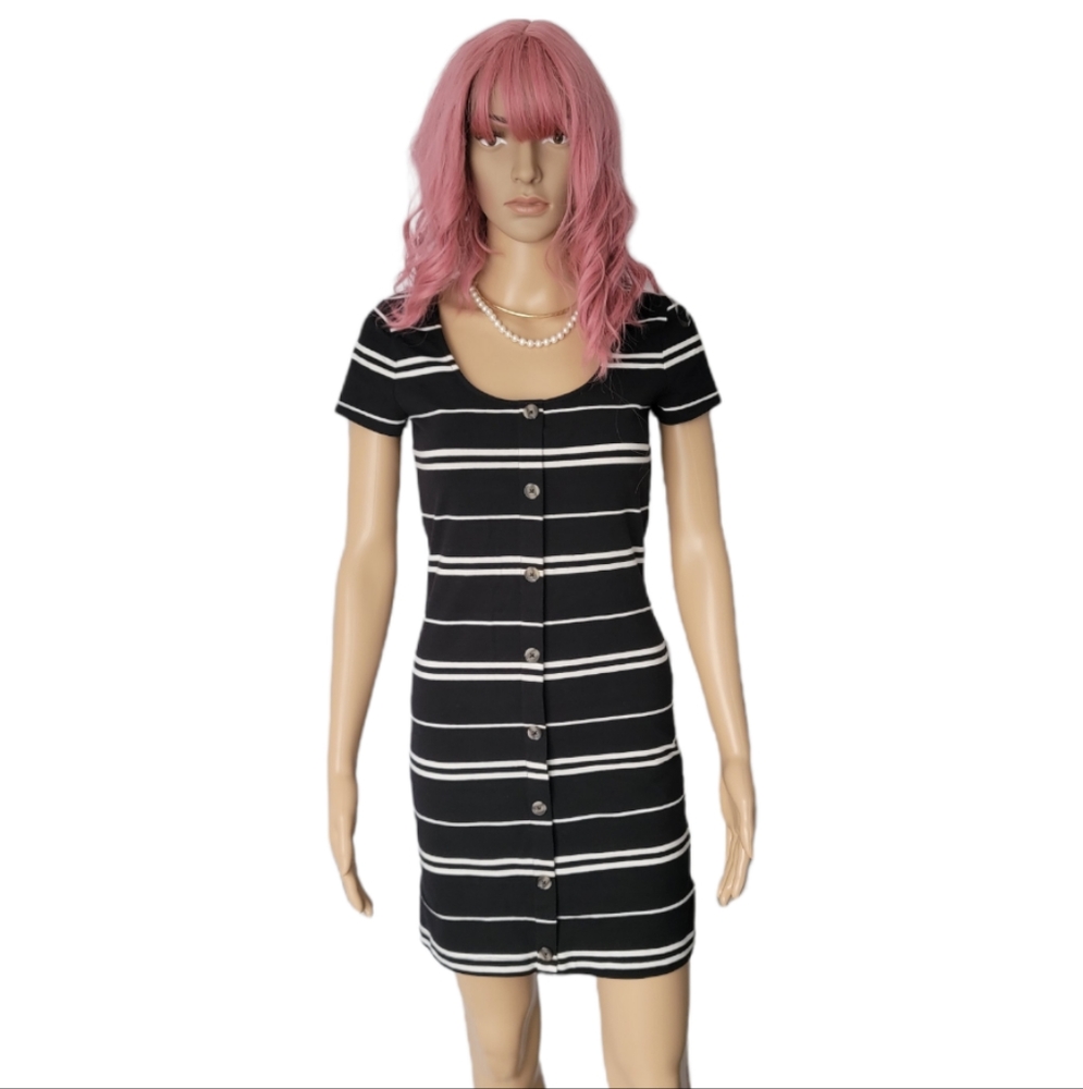 AERO SERIOUSLY SOFT BLACK AND WHITE STRIPED WOMEN'S DRESS